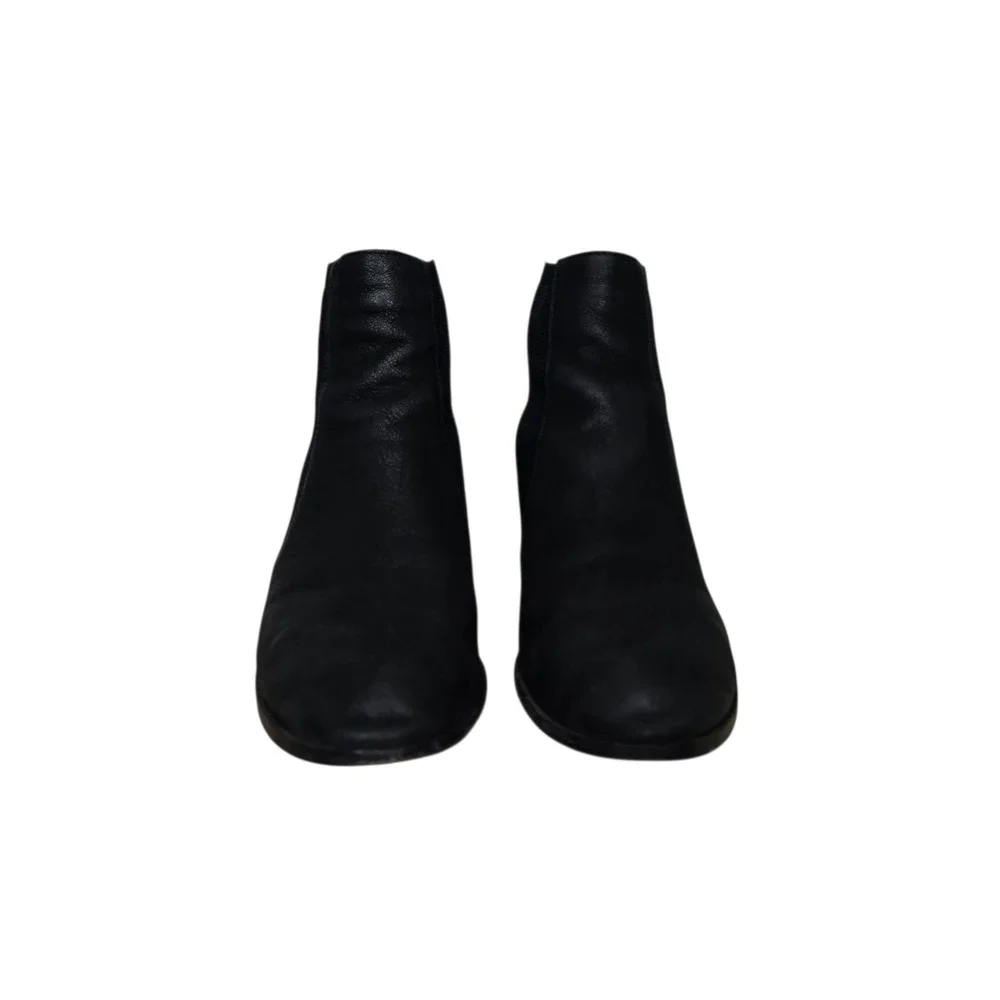 Eileen Fisher‎ Black Leather Knit Sock Ankle Boots Block Heel Made in Italy 8.5